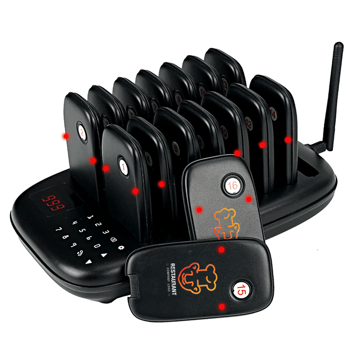 WPS175-16 Wireless Guest Pager System 16 Slim Pagers with 500m Range - Budget