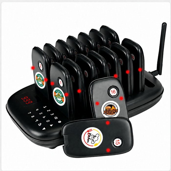 WPS175-16 Restaurant Guest Pager System NZ AU: Slim Rechargeable Pager Kits
