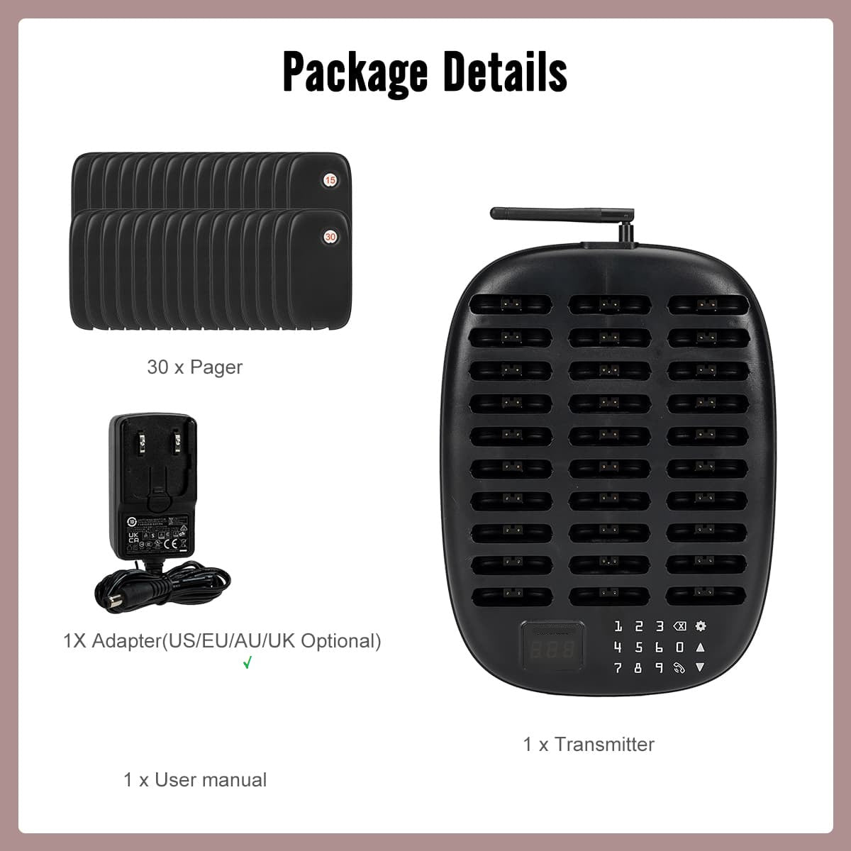 WPS175 Wireless Guest Pager System 16 Slim Pagers with 500m Range - Budget - Pagerme