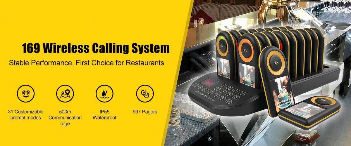 WPS169 Wireless Slim Paging System with 20 Pagers, Reliable Calling Range up to 500m - Pagerme