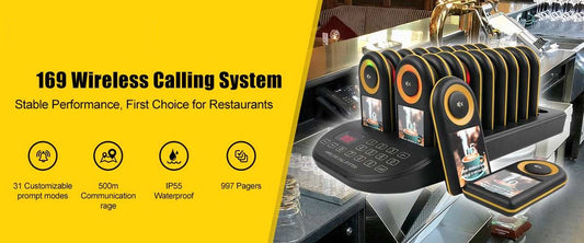 WPS169 Wireless Slim Paging System with 20 Pagers, Reliable Calling Range up to 500m