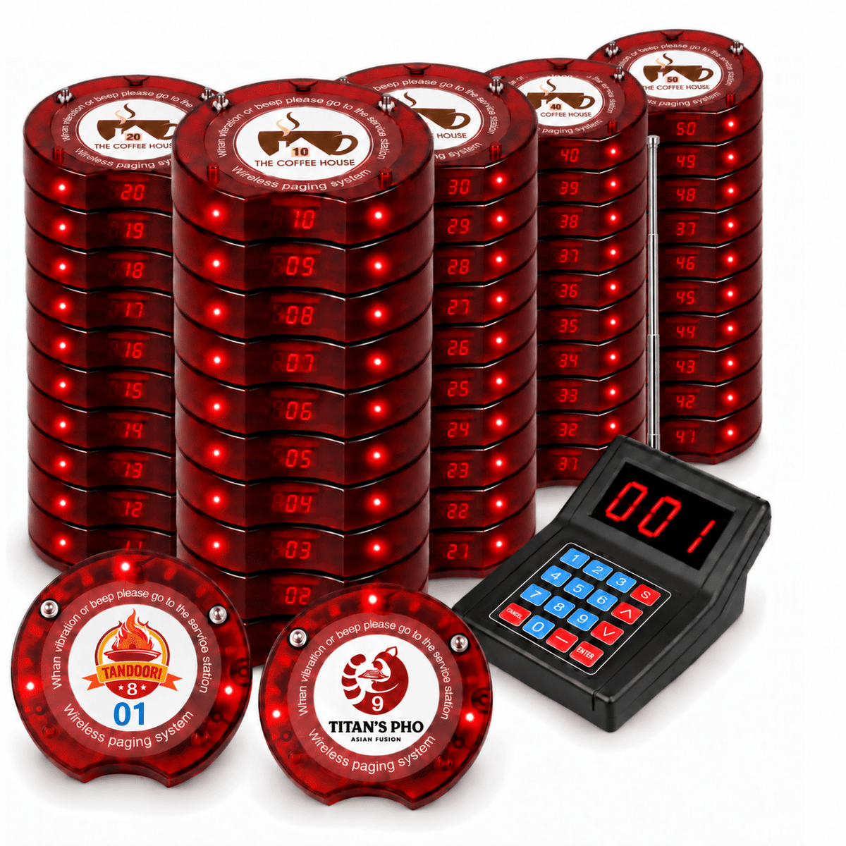 WPS165 Wireless Coaster Pager System Guest Buzzers with 400m Range - Pagerme