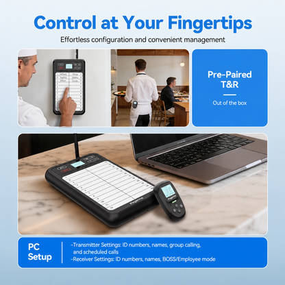 WCS037 KeyPad + WCS114 Staff Pager System NZ – Kitchen Waiters Call Set with Name Board