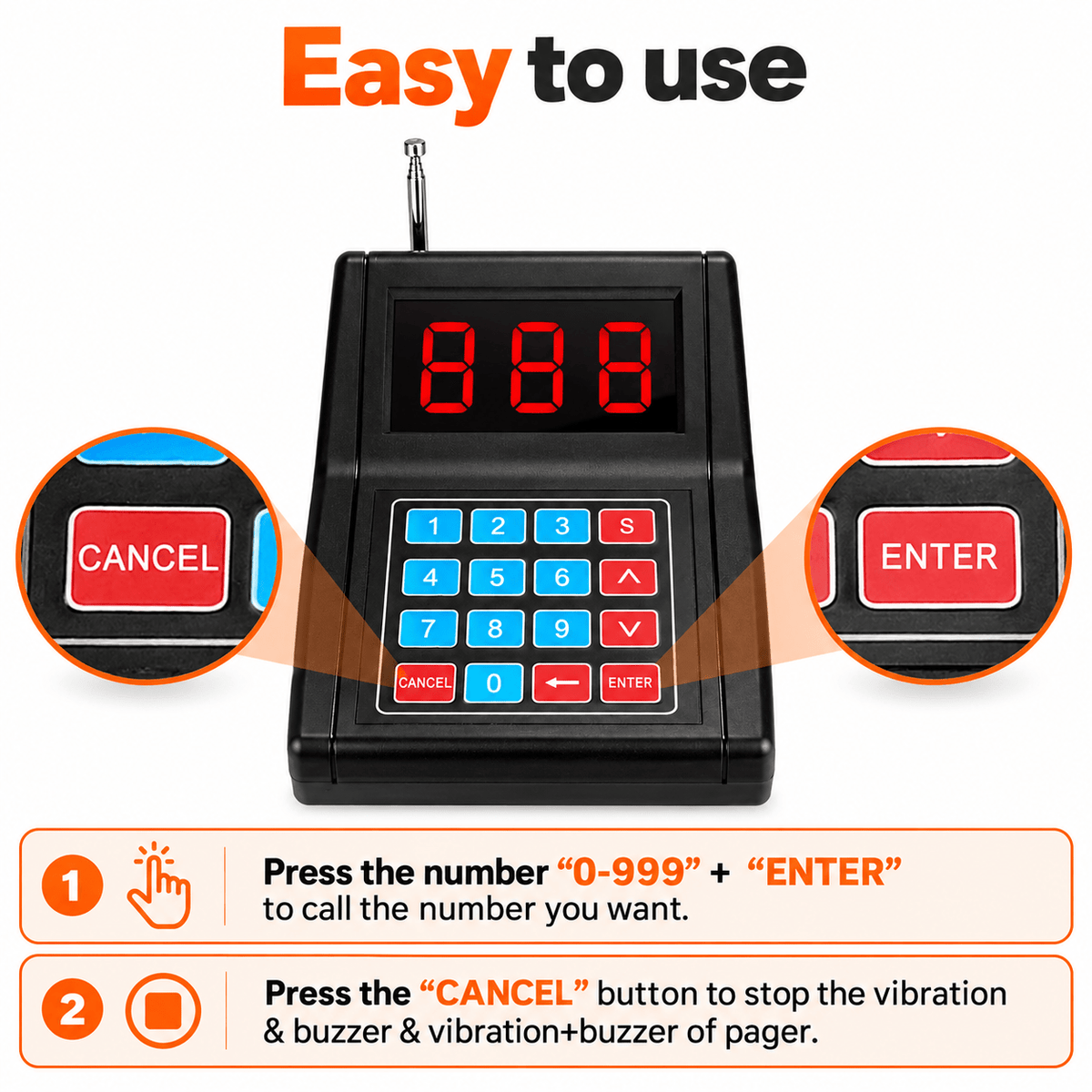 WPS165 Wireless Coaster Pager System Guest Buzzers with 400m Range - Pagerme