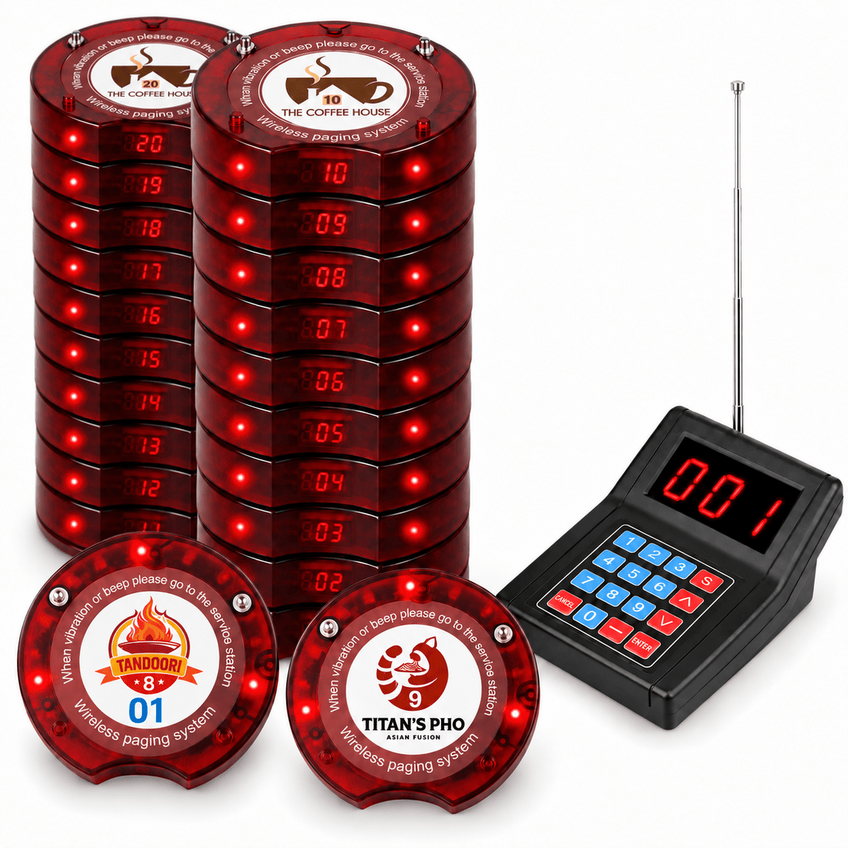WPS165 Wireless Coaster Pager System Guest Buzzers with 400m Range - Pagerme