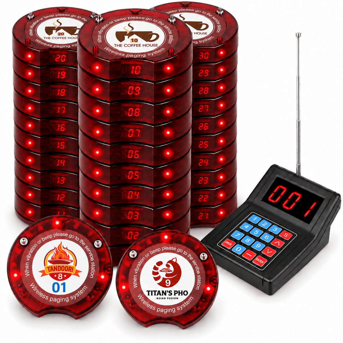WPS165 Wireless Coaster Pager System Guest Buzzers with 400m Range - Pagerme