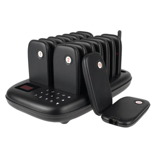 WPS175 Wireless Guest Pager System 16 Slim Pagers with 500m Range - Budget