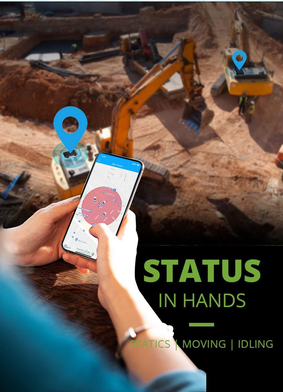 Track excavator status – moving, static or idling – on the TracksolidPro app