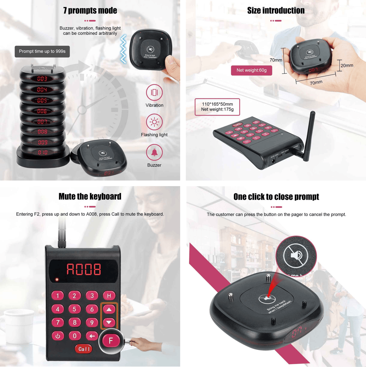 WPS161 Wireless Coaster Pager System Guest Buzzers with 500m Range - Pagerme