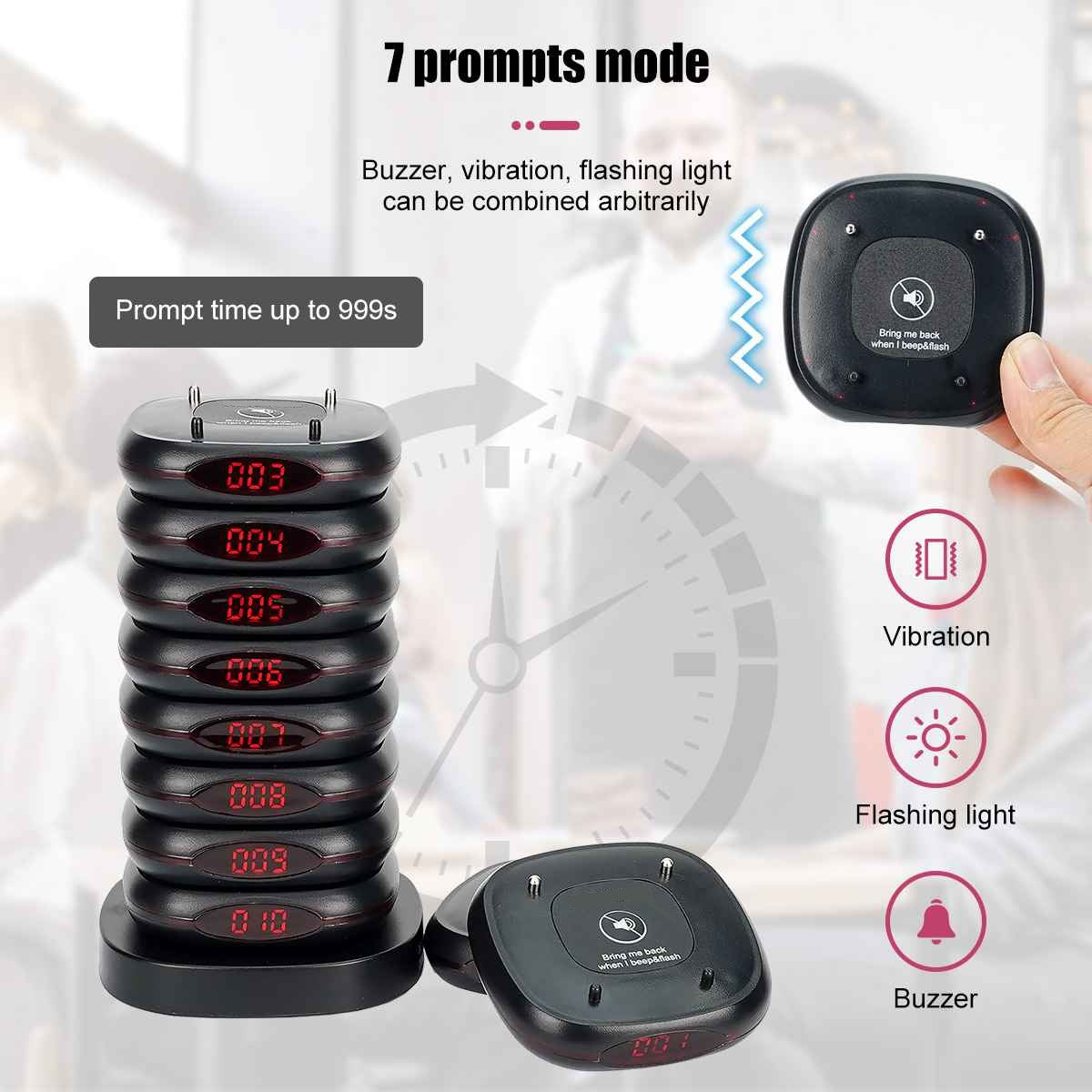 WPS161 Wireless Coaster Pager System Guest Buzzers with 500m Range