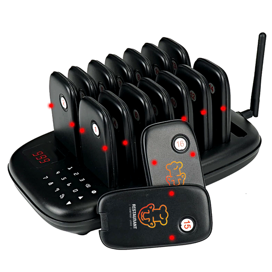 WPS175-16 Wireless Guest Pager System 16 Slim Pagers with 500m Range - Budget