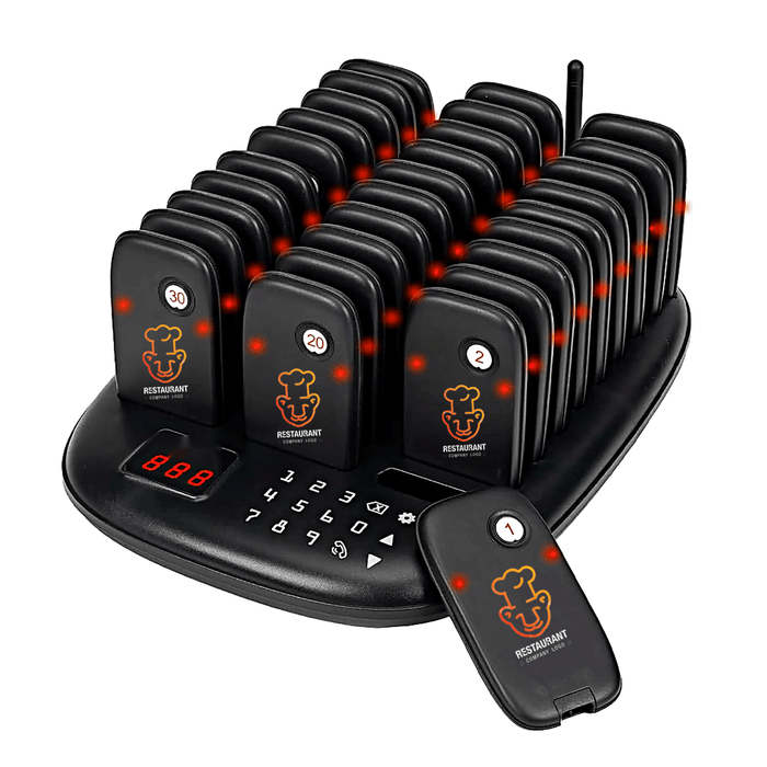 WPS175-30 Wireless Guest Pager System 30 Slim Pagers with 500m Range - Budget