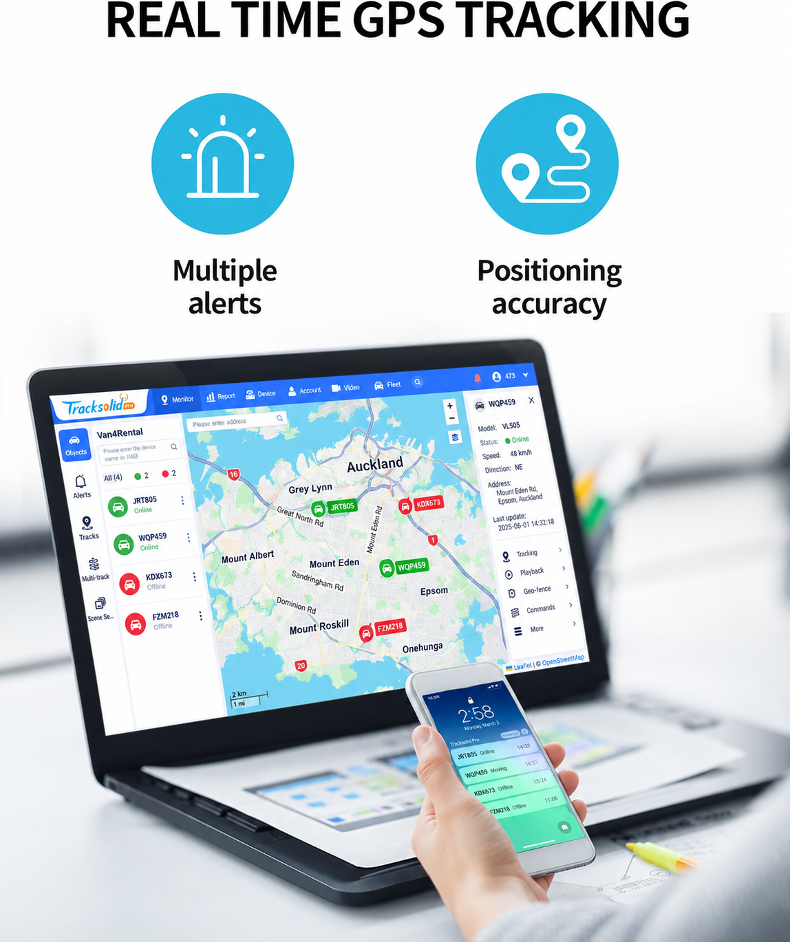 TracksolidPro real-time GPS fleet tracking on laptop and mobile with alerts - Pagerme