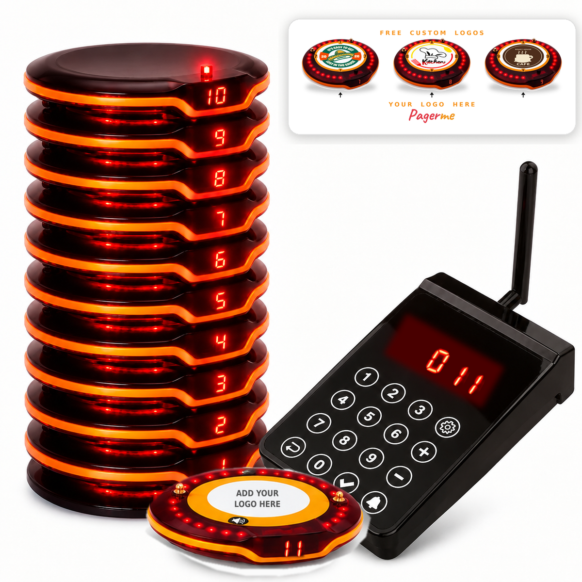 WPS203 Wireless Coaster Pager System Long Range 1000m Guest Pagers