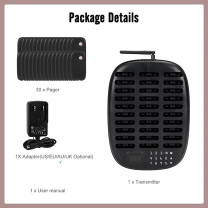 WPS175 Wireless Guest Pager System 16 Slim Pagers with 500m Range - Budget - Pagerme
