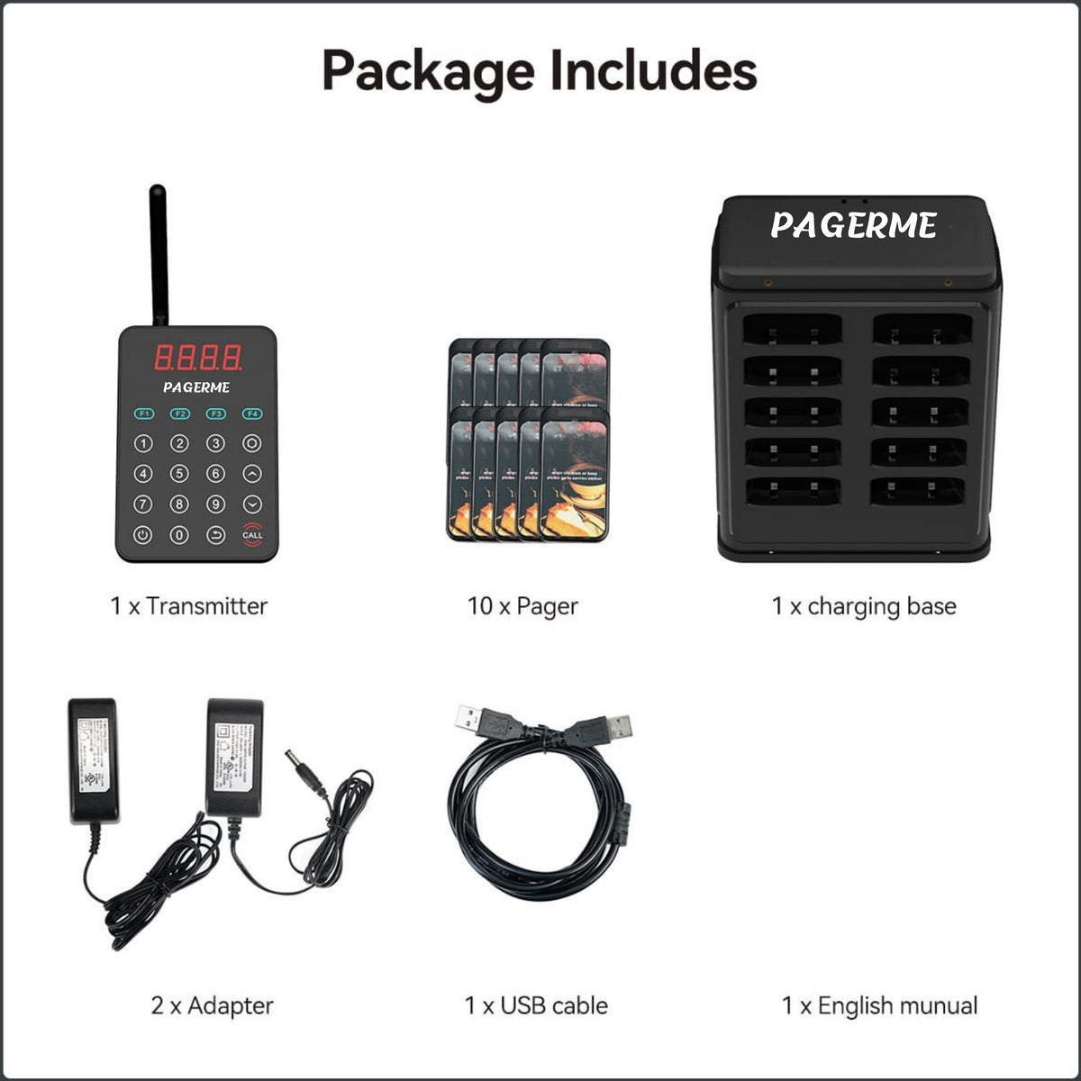 WPS177 Wall Mount Pager System Wireless Guest Paging Kit with 500m Range