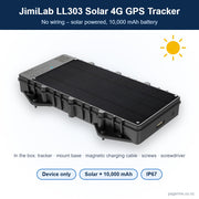 JimiLab LL303 solar 4G GPS tracker – device only with mount base, magnetic charging cable and screws - Pagerme