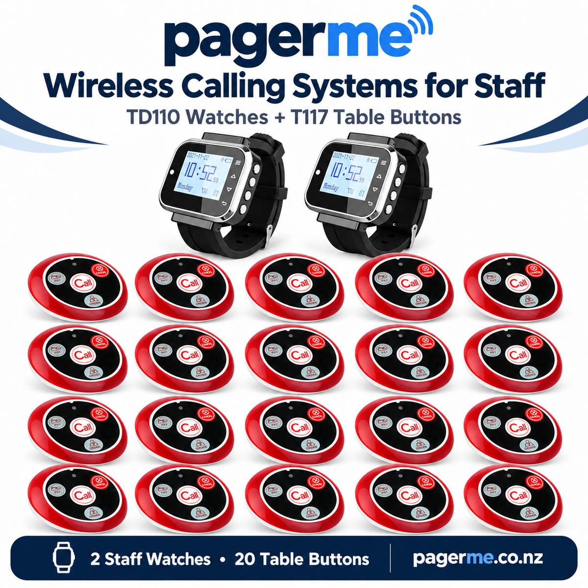 Two TD110 staff watches and 20 T117 table buttons