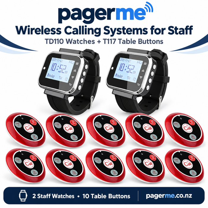 TD110 Watch & T117 Table Button Wireless Staff Calling System NZ AU