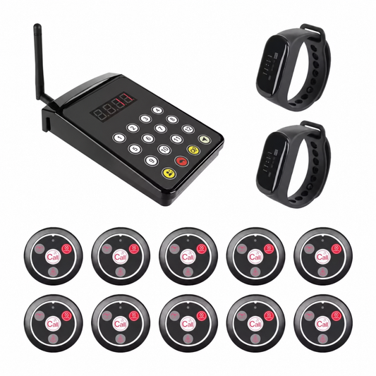 TD154 keypad with two watch pagers and ten T117 call buttons