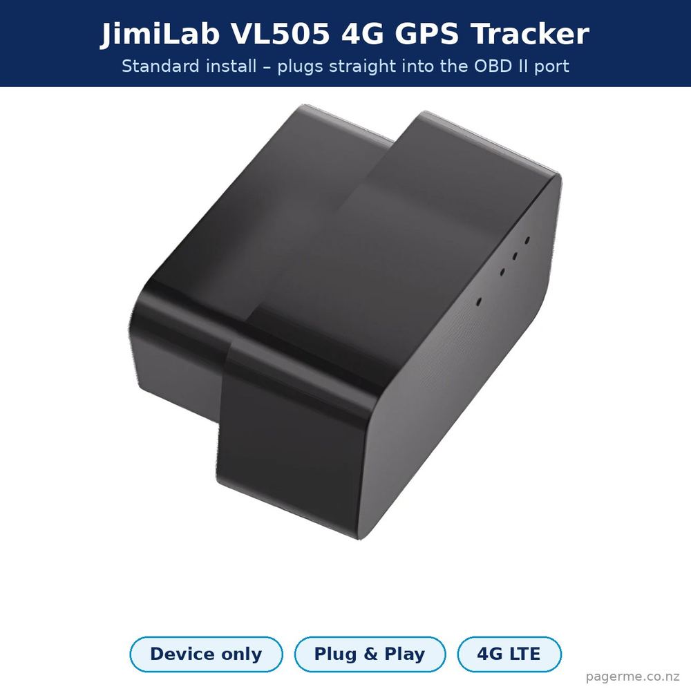 JimiLab VL505 4G OBD II GPS tracker – device only, standard plug-in install - Pagerme