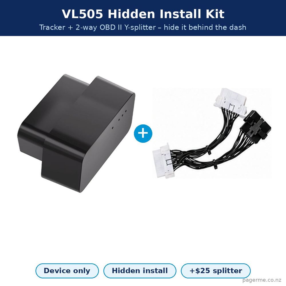 VL505 hidden install kit – GPS tracker with 2-way OBD II Y-splitter cable - Pagerme