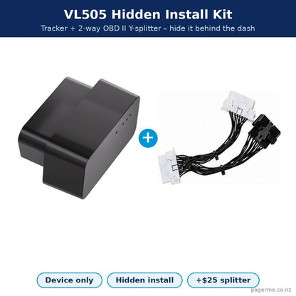 VL505 hidden install kit – GPS tracker with 2-way OBD II Y-splitter cable - Pagerme