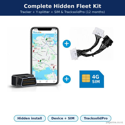 Complete hidden fleet kit – VL505 tracker, OBD Y-splitter, 4G SIM and TracksolidPro - Pagerme